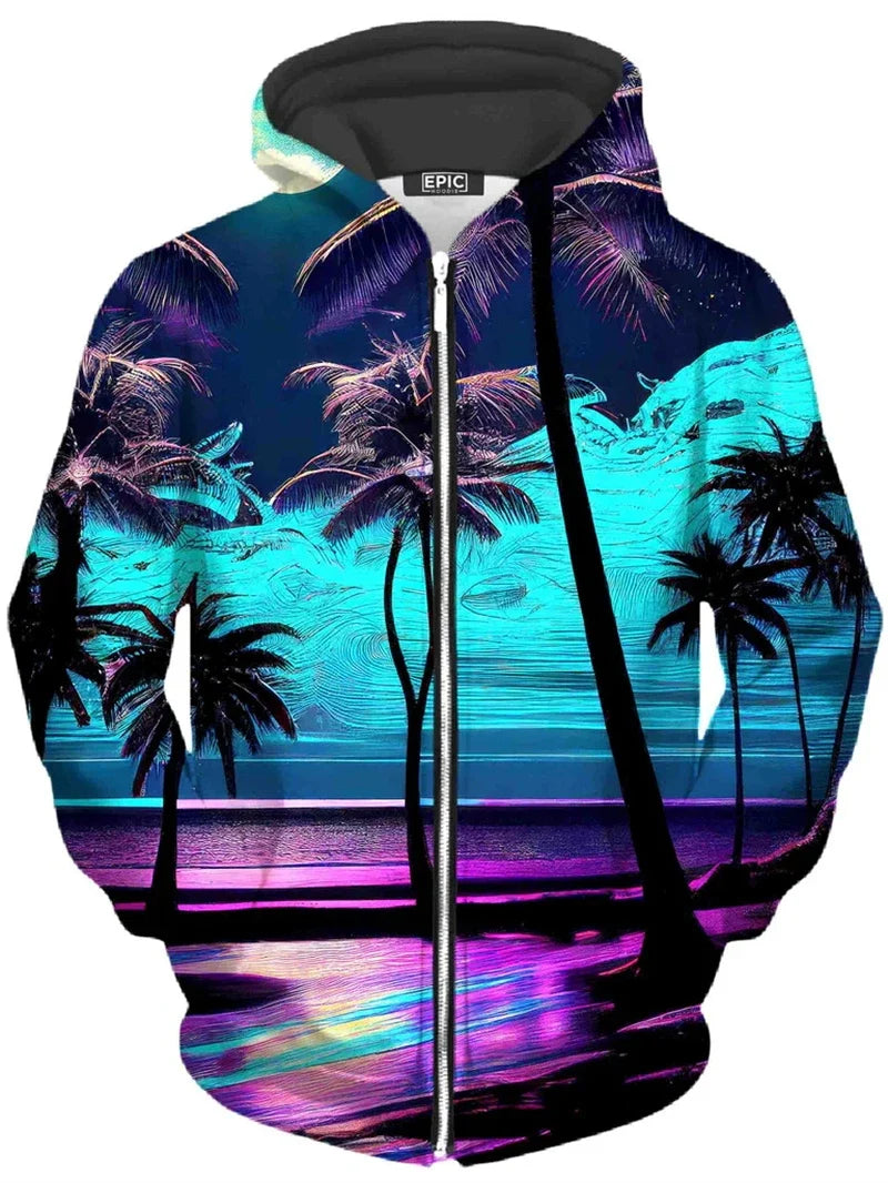 Zip-Up Hoodie with Colorful Tree Print