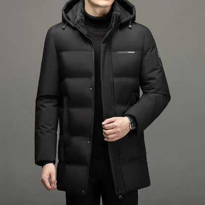 Herren Winter Steppjacke lang mit Kapuze Stehkragen winddicht Grau