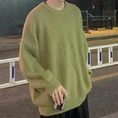 Unisex chunky-knit oversized crew-neck long-sleeve sweater