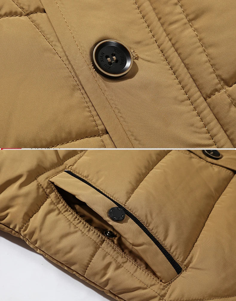 Herren Winterjacke mit Kapuze und Kunstfellbesatz, gesteppt, warm gefüttert