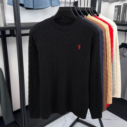 Zopfmuster Pullover Rundhals für Herren, langärmlig