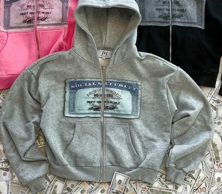 Unisex Zip-Up Hoodie with Hood and Graphic Print