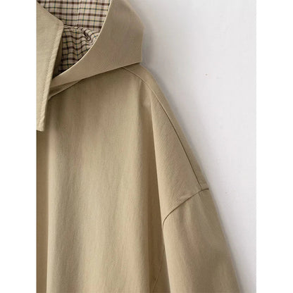 Kurze Damen Jacke mit Kapuze – Beige, Reißverschluss und Kordelzug