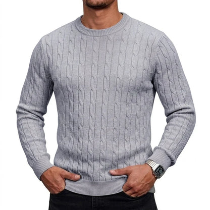 Herren Pullover Rundhals Zopfmuster Langarm Strickpullover