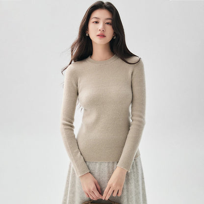 Damen Pullover Rundhals Langarm Gerippter Saum in verschiedenen Farben