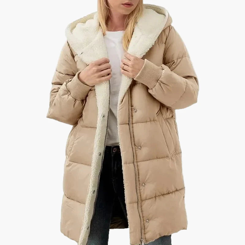 Women's winter quilted coat with hood – long warm casual coat