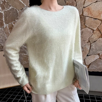 Soft women's crew-neck long-sleeve knit sweater