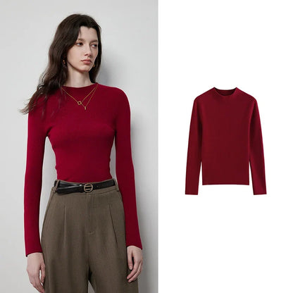 Women's Long-Sleeve Sweater Mock Neck Crew Neck Basic Top in Various Colors