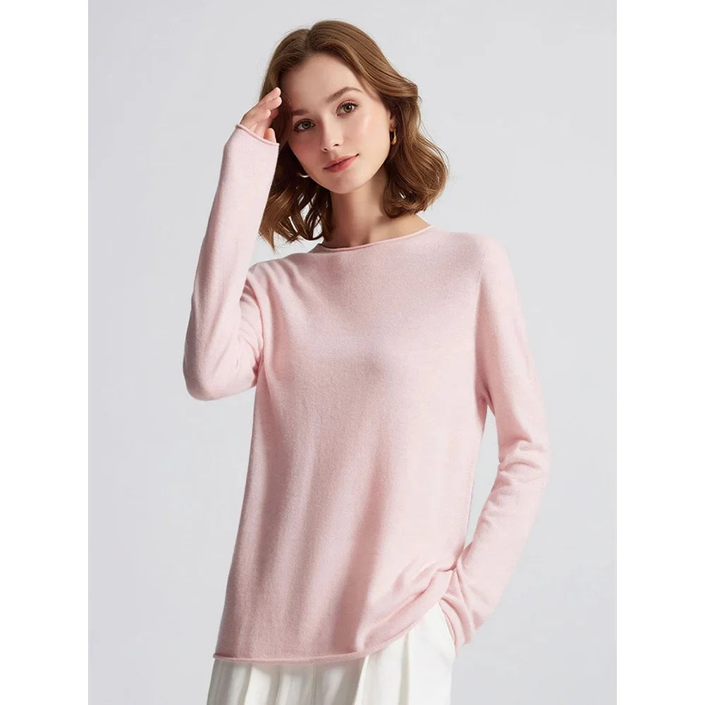 Women's Basic Fine-Knit Crew-Neck Long-Sleeve Sweater