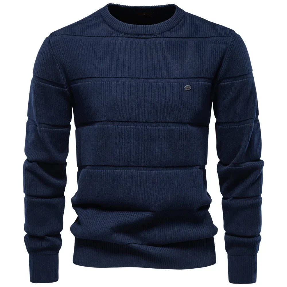 Herren Pullover Rundhals Rippstrick Optik Langarm