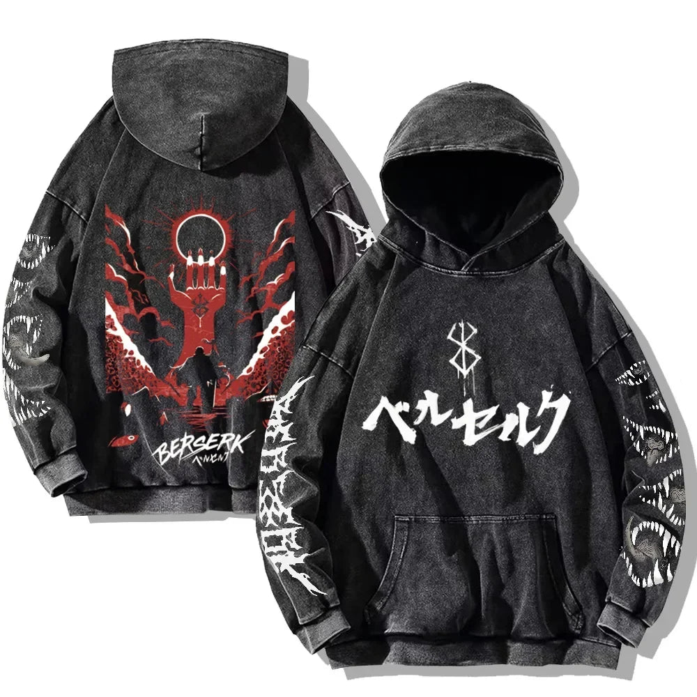 Oversized washed unisex hoodie with graphic print
