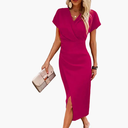 Damen Midikleid mit V-Ausschnitt und Wickeloptik – Elegantes Sommerkleid für Alltag & Events