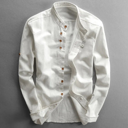 Men's Stand Collar Casual Shirt Vintage Style – Modern Long Sleeve Shirt for Everyday and Business