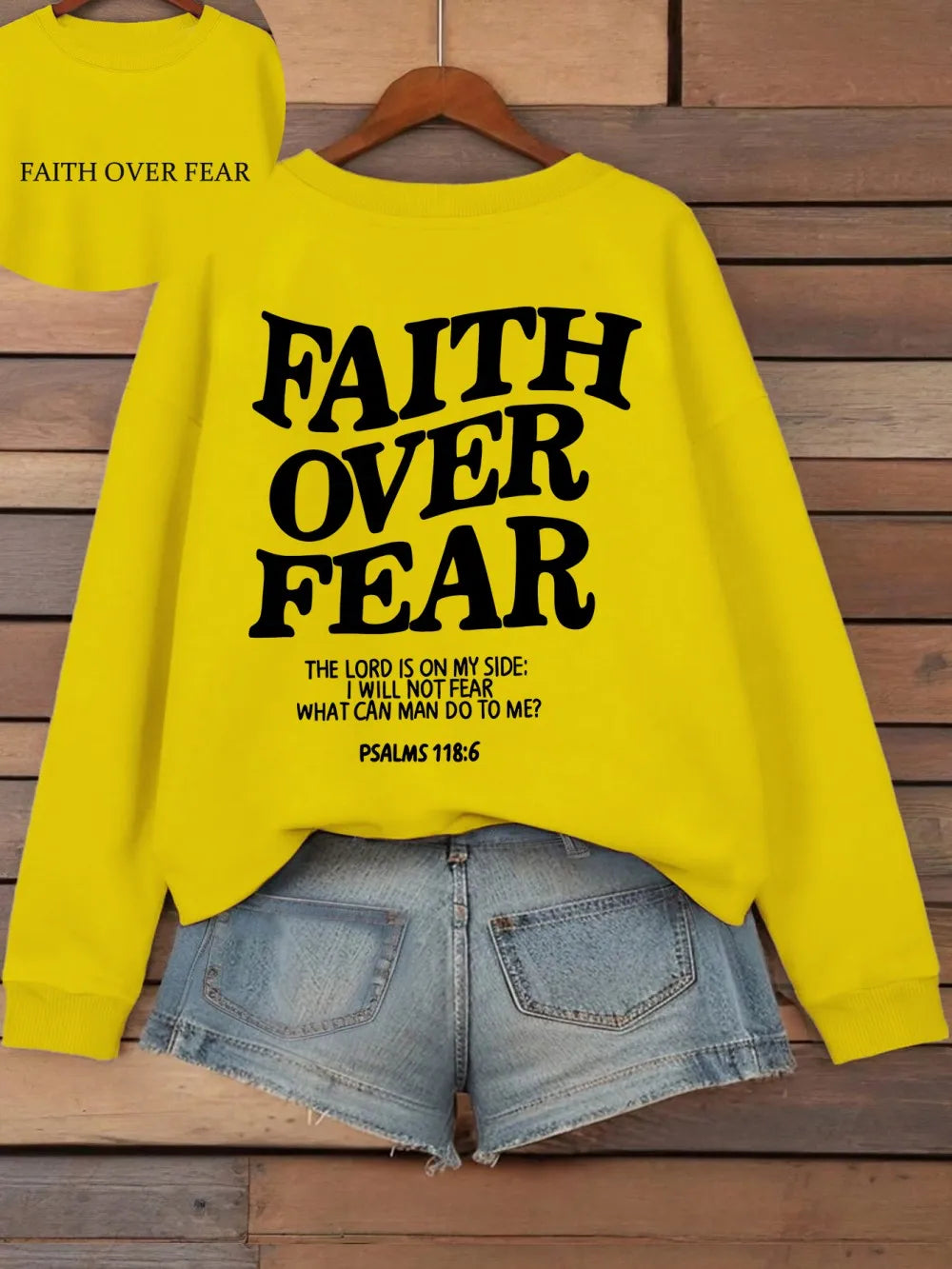 Hoodie with "Faith Over Fear" lettering and Bible quote, oversized hoodie