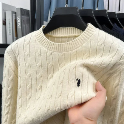 Zopfmuster Pullover Rundhals für Herren, langärmlig