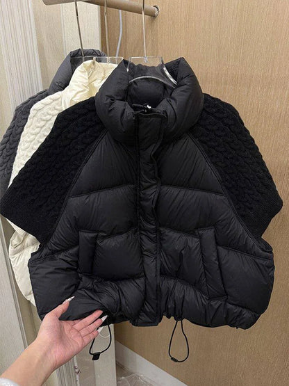 Women's Short-Sleeve Quilted Vest with Knitted Sleeves Black