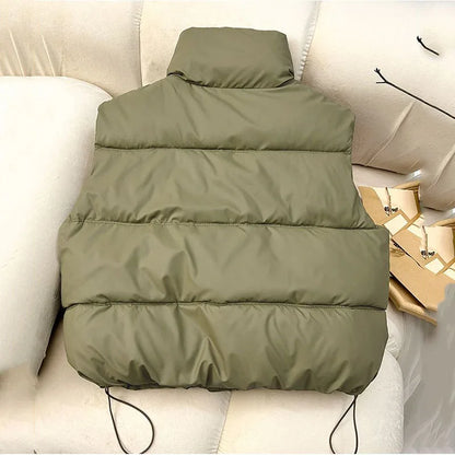 Women's Quilted Vest with Stand-Up Collar and Zipper