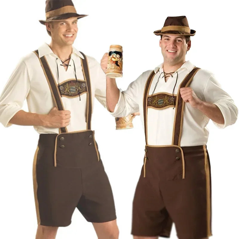 Men’s Oktoberfest costume in brown with suspenders and a hat