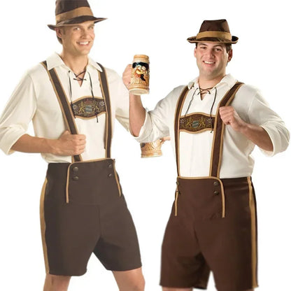 Men’s Oktoberfest costume in brown with suspenders and a hat
