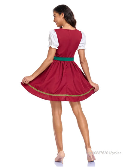 Damen Dirndl Minikleid Rot Grün mit Schnürung Schürze