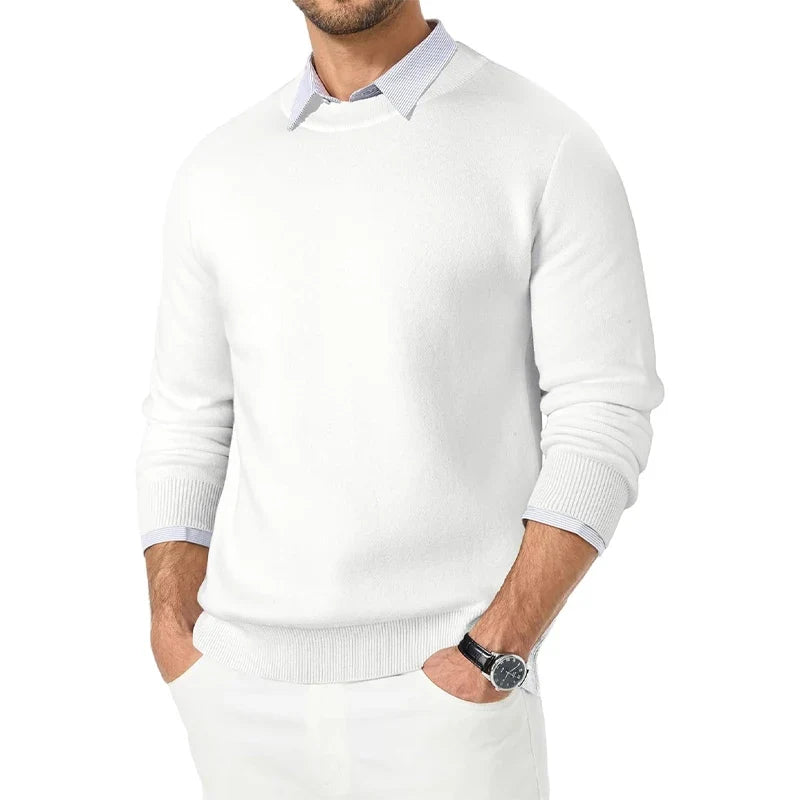 Herren Rundhals Pullover Strickpullover Einfarbig mit Langen Ärmeln