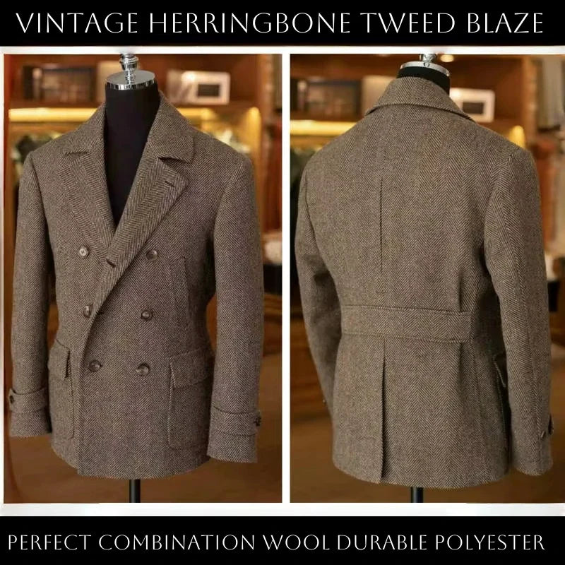 Men's Double-Breasted Vintage Business Blazer – Classic Houndstooth Look for Office & Festive Occasions