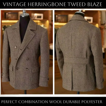Men's Double-Breasted Vintage Business Blazer – Classic Houndstooth Look for Office & Festive Occasions