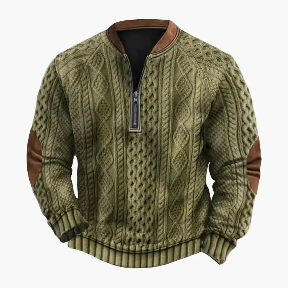 Men's sweatshirt with half zipper and diamond pattern – Casual outdoor & sports pullover for autumn and winter
