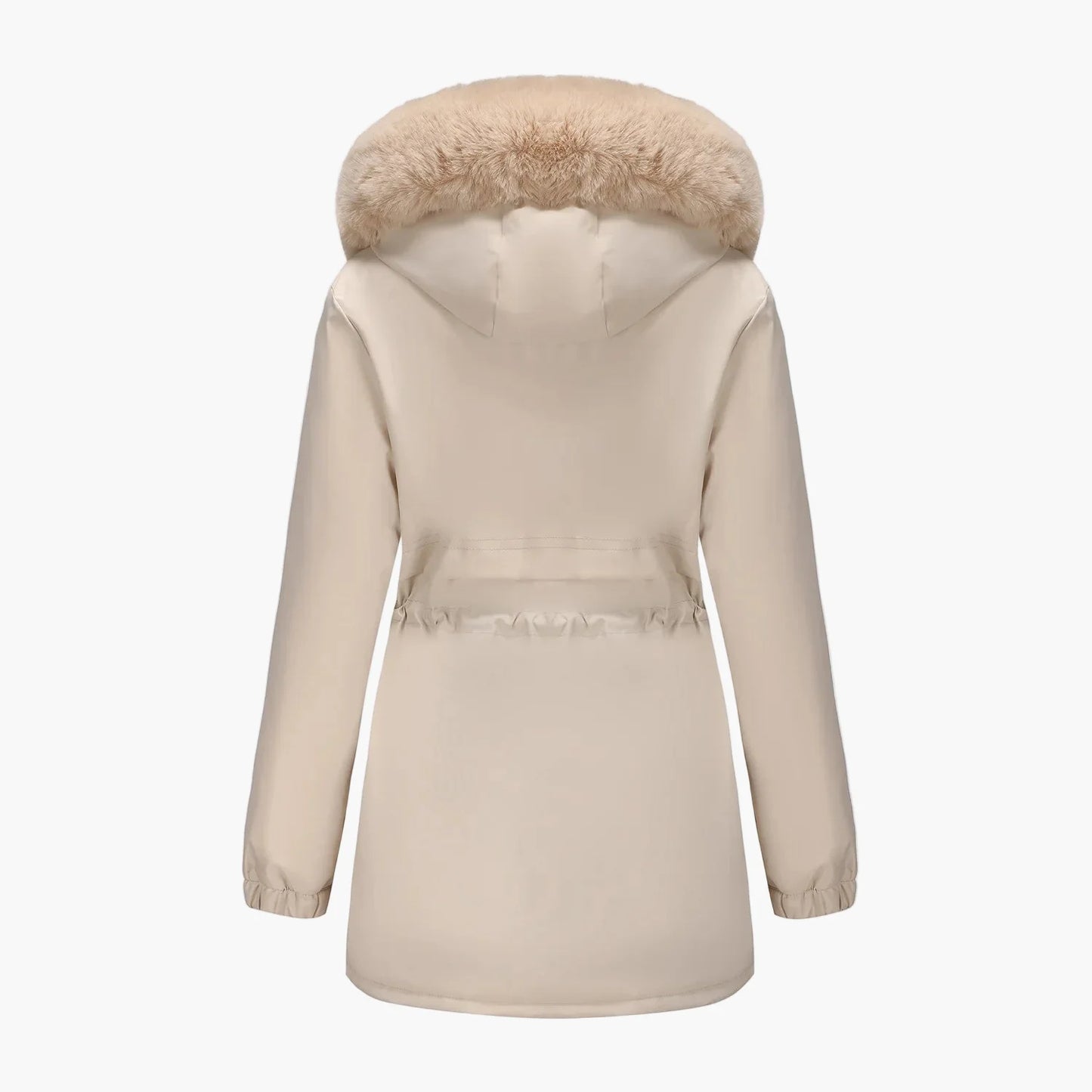 Women's winter jacket with hood and faux fur collar – Elegant parka for cold days