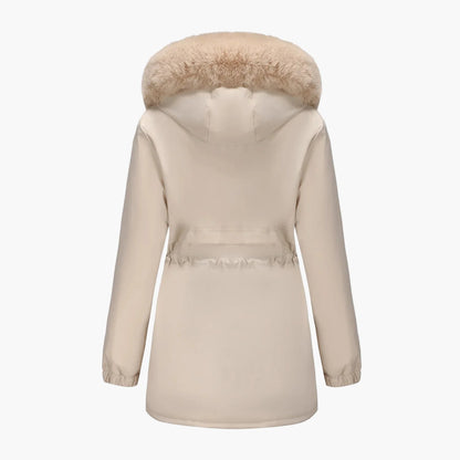 Women's winter jacket with hood and faux fur collar – Elegant parka for cold days