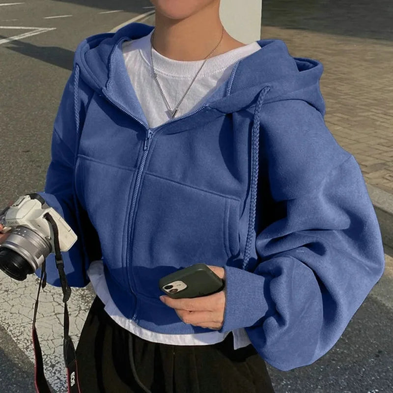 Women's cropped zip-up hoodie - Oversized fit