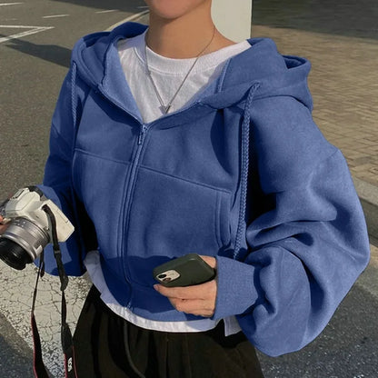 Women's cropped zip-up hoodie - Oversized fit