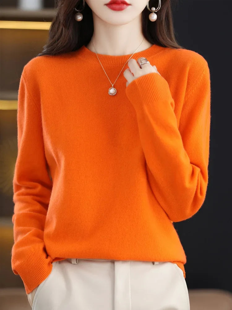 Damen Pullover Rundhals Langarm Feinstrick