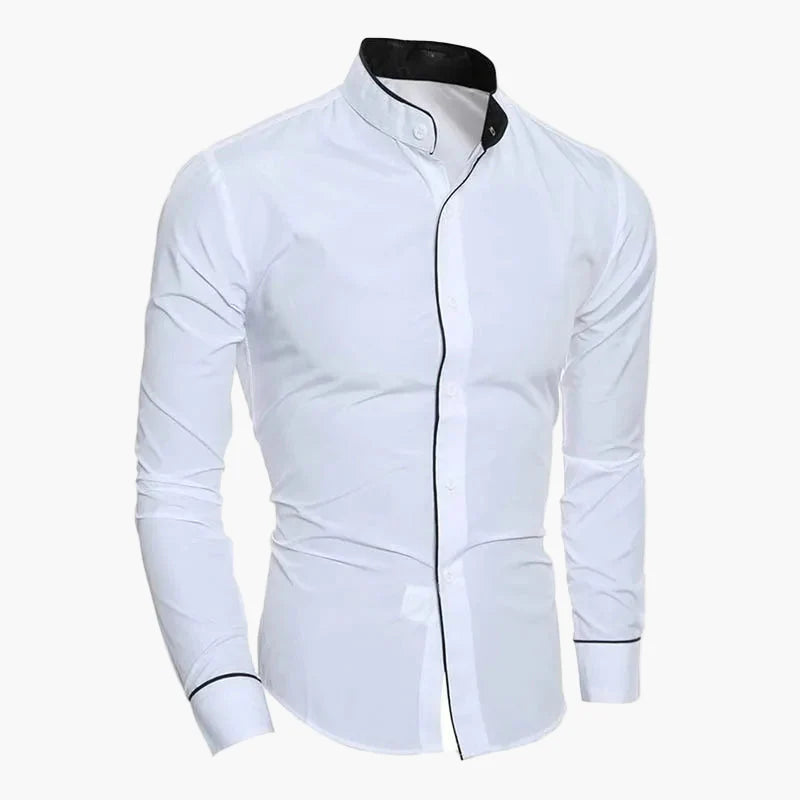 Men's Slim Fit Stand Collar Shirt – Fashionable Business & Casual Shirt with Contrast Elements, Long Sleeve