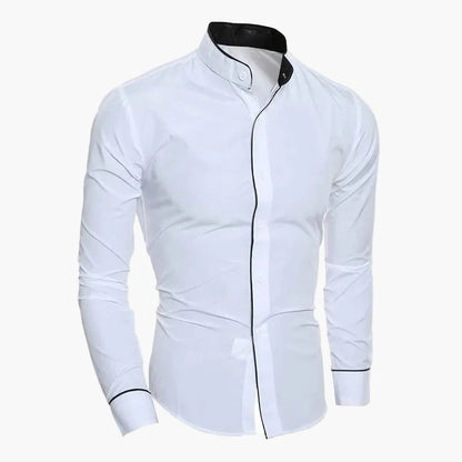 Men's Slim Fit Stand Collar Shirt – Fashionable Business & Casual Shirt with Contrast Elements, Long Sleeve