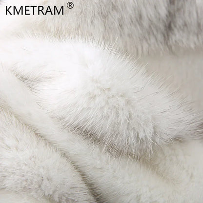 Damen Kunstfelljacke mit Kapuze, gestreiftes Design, mittellang