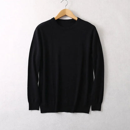 Unisex crew-neck sweater, long sleeves, fine knit, in black, gray, or brown