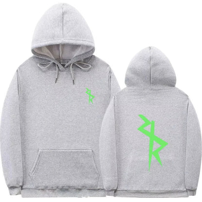 Unisex Kapuzenpullover mit Kängurutasche und neongrünem/rotem Aufdruck