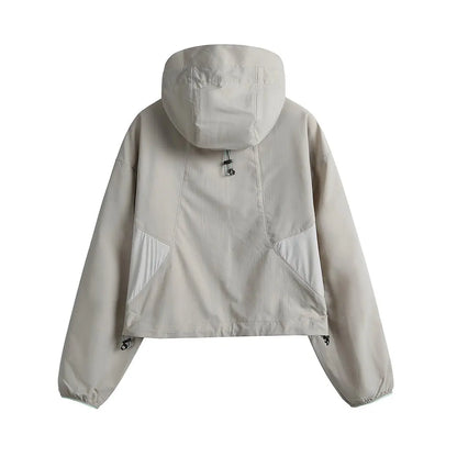 Women's short hooded windbreaker, lightweight, with zipper