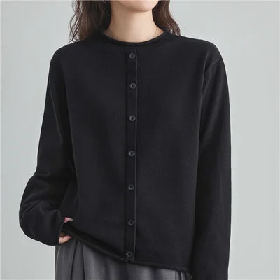 Damen Cardigan Rundhals Langarm Strickjacke mit Knöpfen