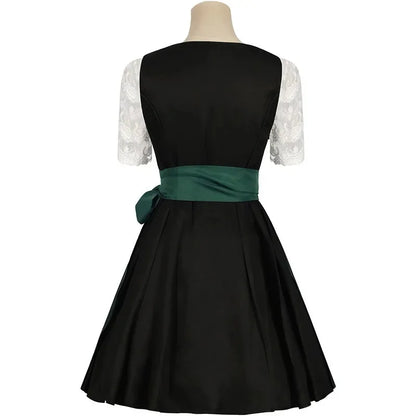 Dirndl Damen Traditionelles 3-teiliges Set Grün Schwarz Weiß mit Blumenstickerei