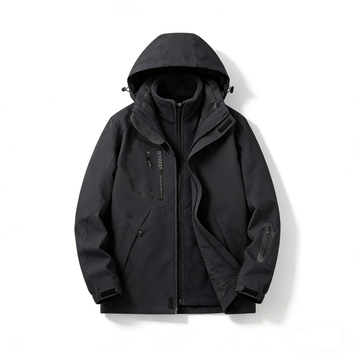 Unisex 3-in-1 outdoor jacket with hood and fleece inner jacket, various colors