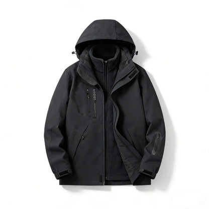 Unisex 3-in-1 outdoor jacket with hood and fleece inner jacket, various colors