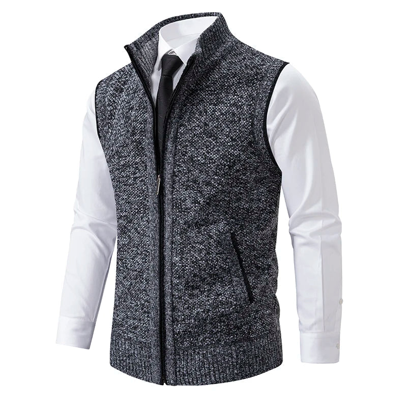 Men's knitted vest with stand collar zipper