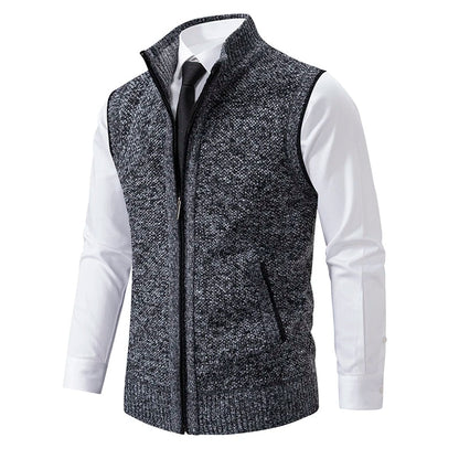 Men's knitted vest with stand collar zipper