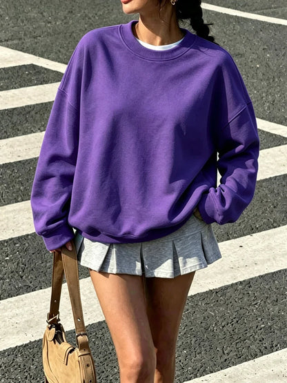 Oversized Sweatshirt Rundhals Langarm Pullover Damen Freizeit