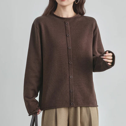 Damen Cardigan Rundhals Langarm Strickjacke mit Knöpfen