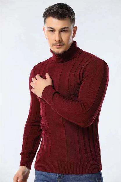 Men's rib-knit turtleneck sweater, long sleeve