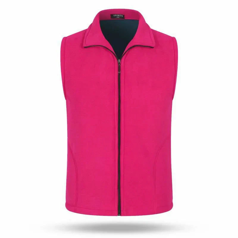 Unisex fleece vest with stand-up collar and zipper
