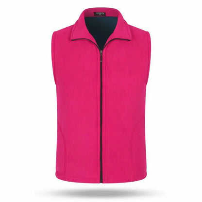 Unisex fleece vest with stand-up collar and zipper